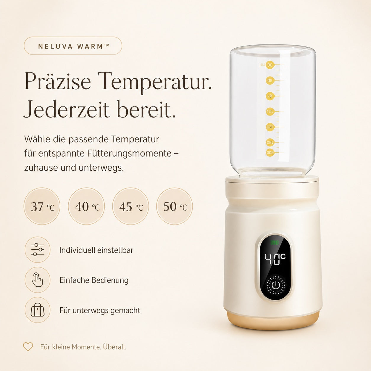 Neluva® | Mobiler Flaschenwärmer für unterwegs & Reisen